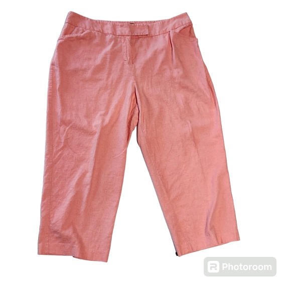 Pierre Cardin Women's Coral Linen & Rayon Blend Pocketed Capri Pants Size 16 - Picture 6 of 11